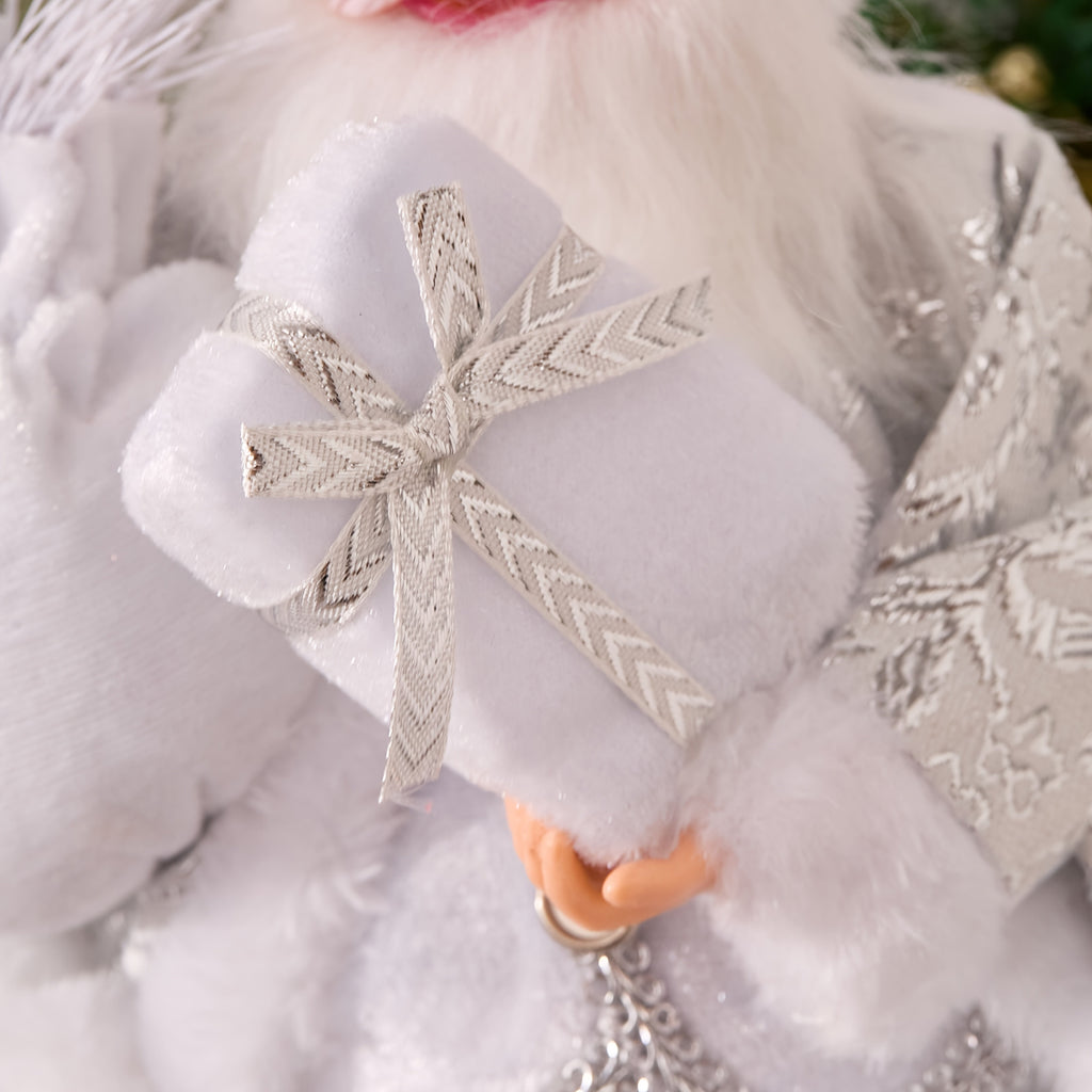 Trendbay Sitting Santa Claus Figurine White & Silver 1pc 13-In