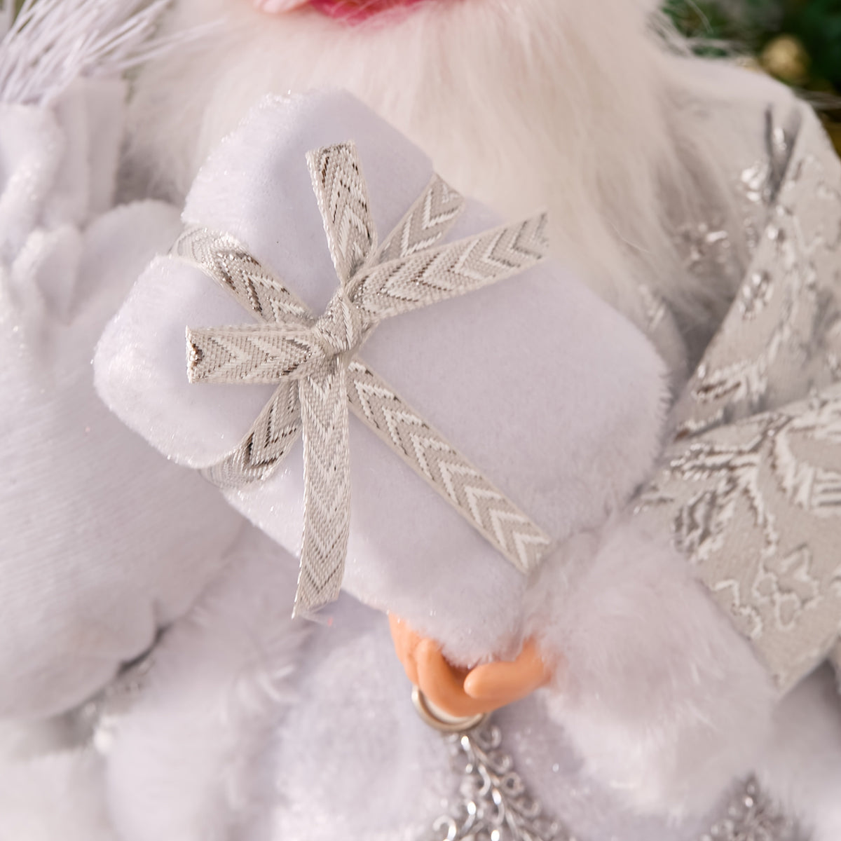 Trendbay Sitting Santa Claus Figurine White & Silver 1pc 13-In