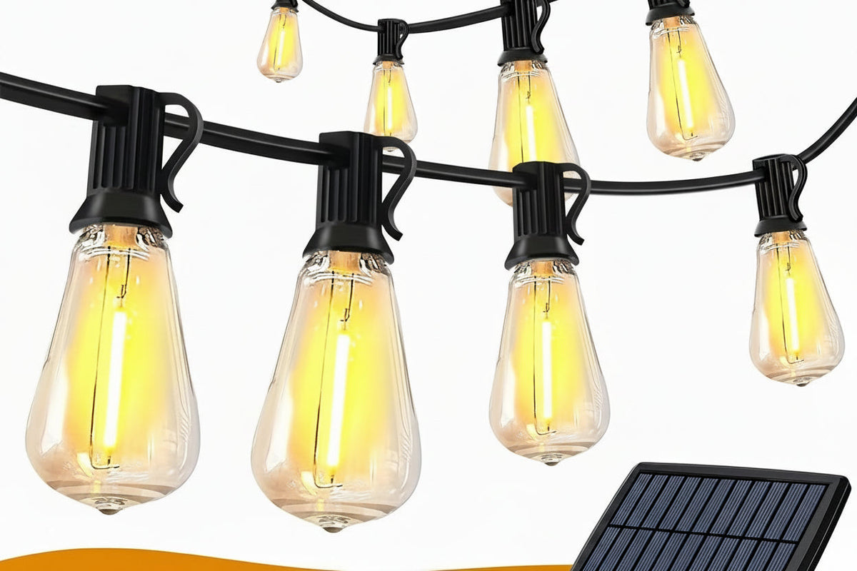 Trendbay 100FT Solar LED String Lights with 24 Shatterproof ST38 Bulbs  Waterproof