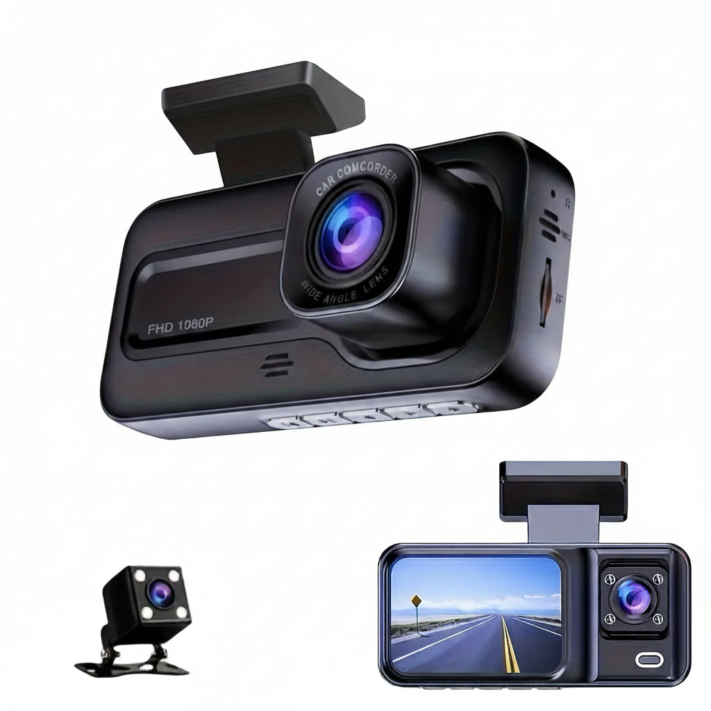 Trendbay 3-Lens Dash Cam (1080P + IR Night Vision)