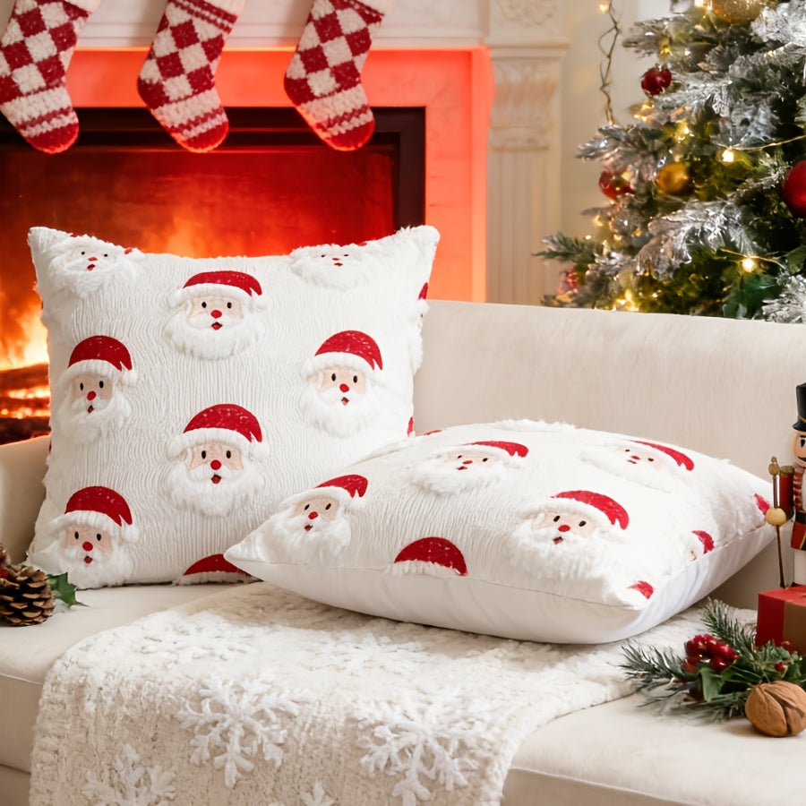 Trendbay 3D Santa Claus Quilted Cushion Cover White Christmas Pillowcase