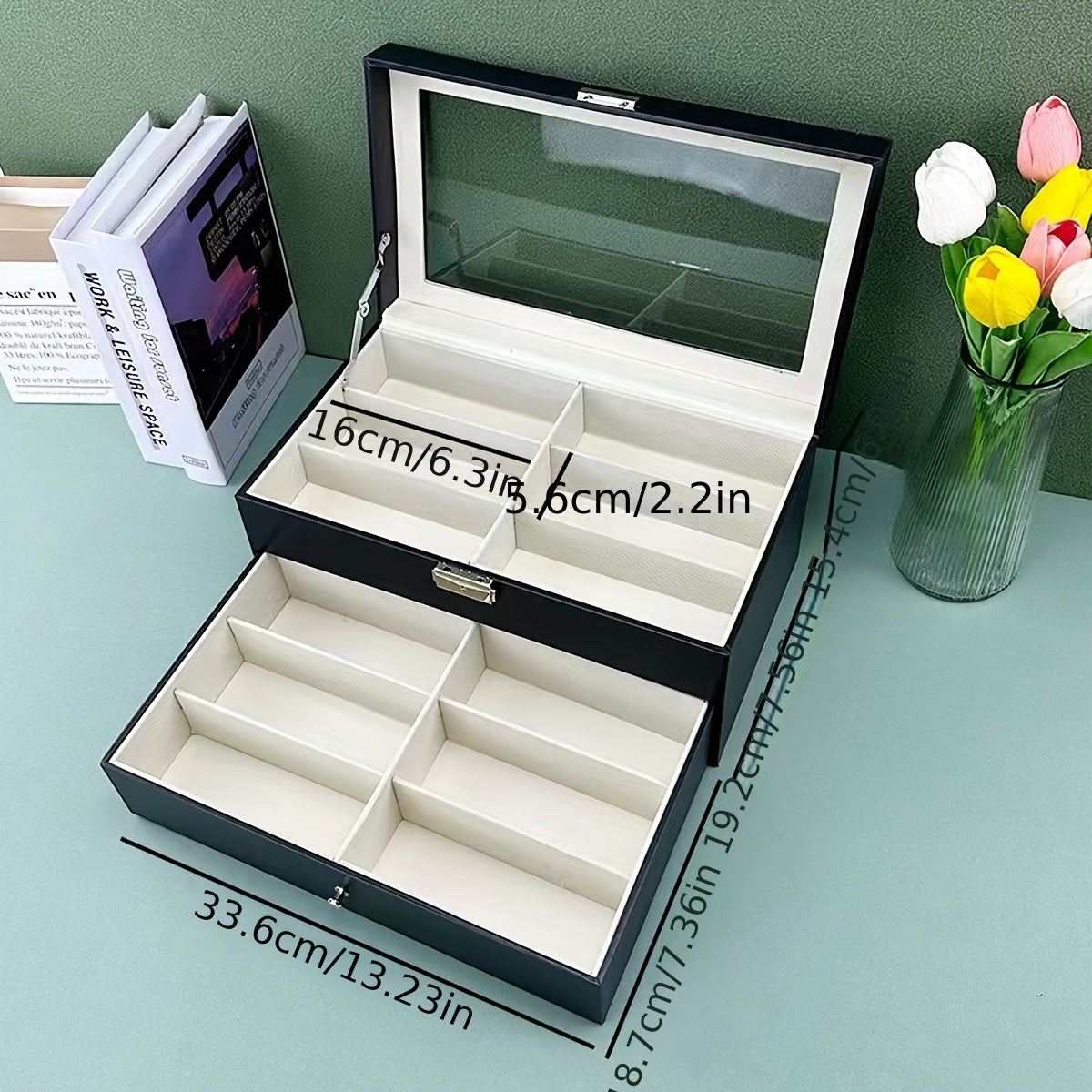 Trendbay 12-Slot Double-Layer Glasses Storage Box – Eyewear & Jewelry Organizer with Display Lid