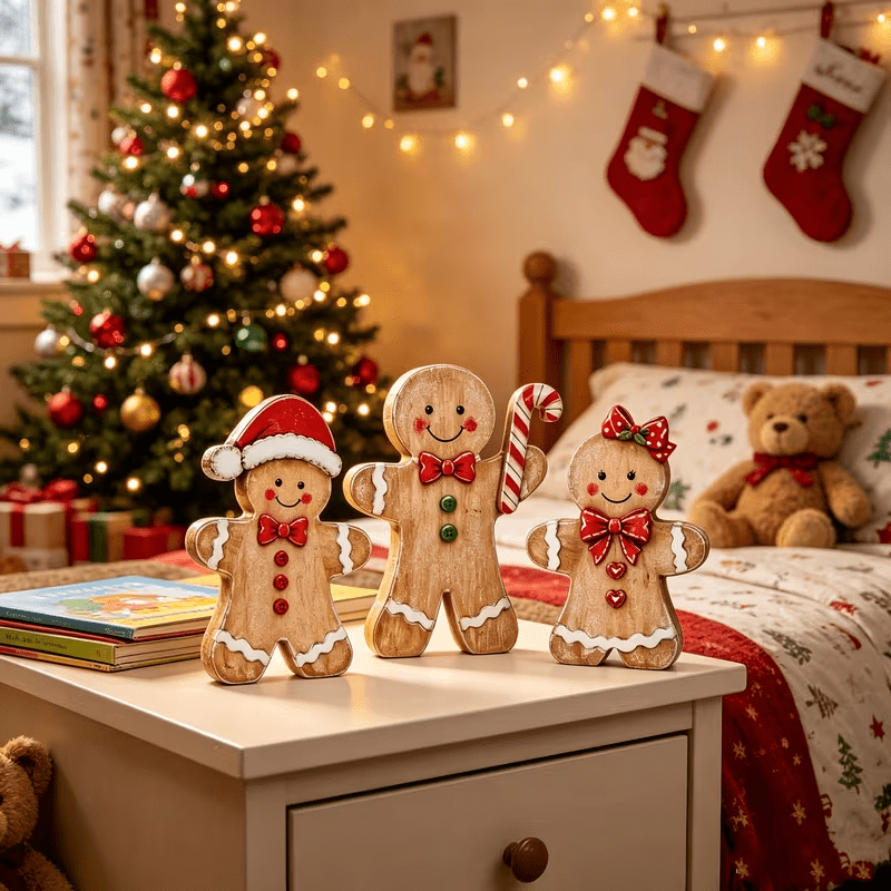 Trendbay Rustic Christmas Tiered Tray Décor Set of 3 Gingerbread, Santa Hat & Candy Cane