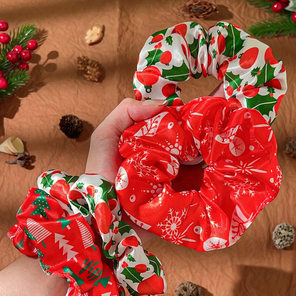 Trendbay 14pcs Christmas Print Satin Scrunchie Set Multicolor