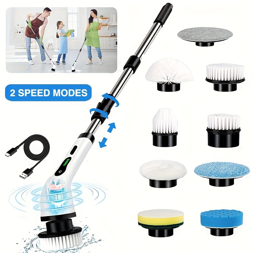 Trendbay 9-in-1 Electric Spin Scrubber – Wireless Dual-Speed, USB Rechargeable with Extendable Handle & Interchangeable Brushes