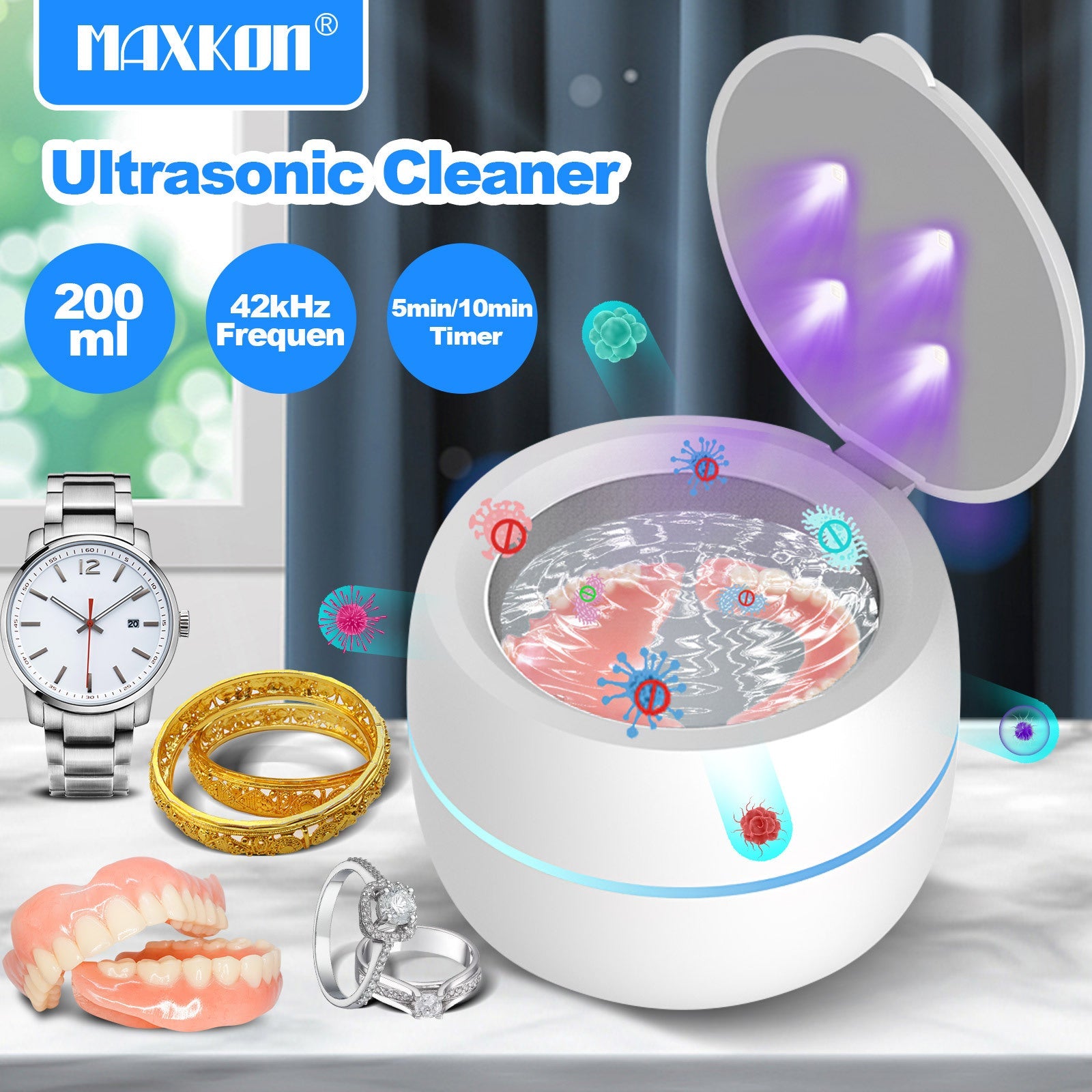 Trendbay Ultrasonic Cleaner Machine – 200ml Cleaning Device for Dentures, Aligners, Retainers, Jewelry & Watches