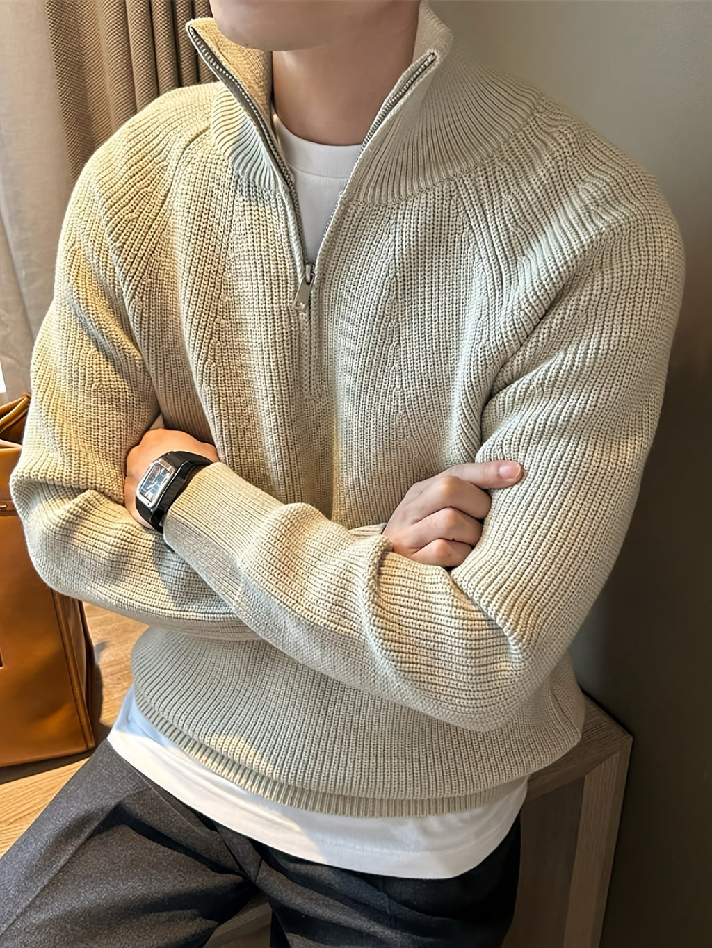 Trendbay Men's Zip-Front Knit Sweater