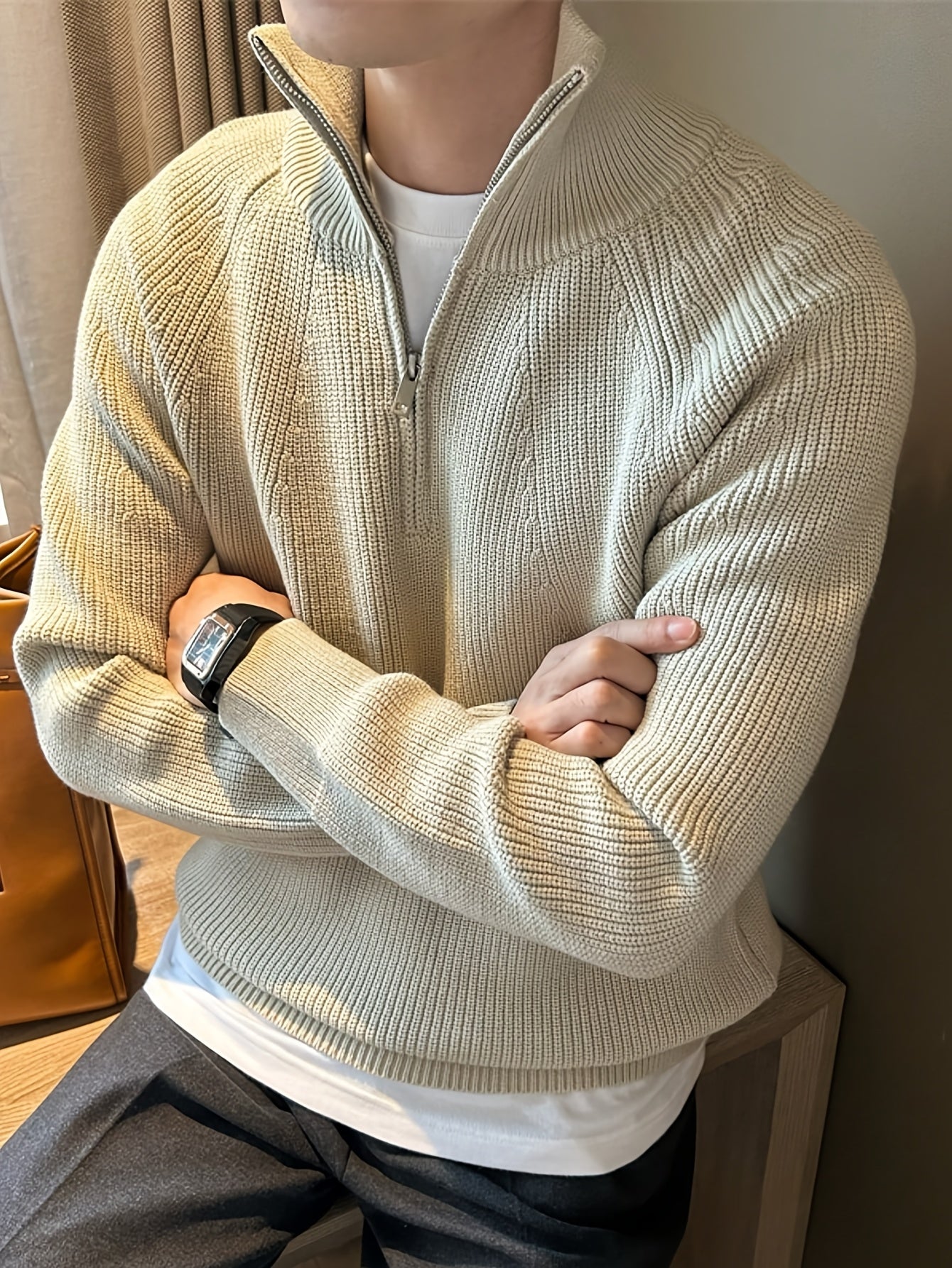 Trendbay Men's Zip-Front Knit Sweater