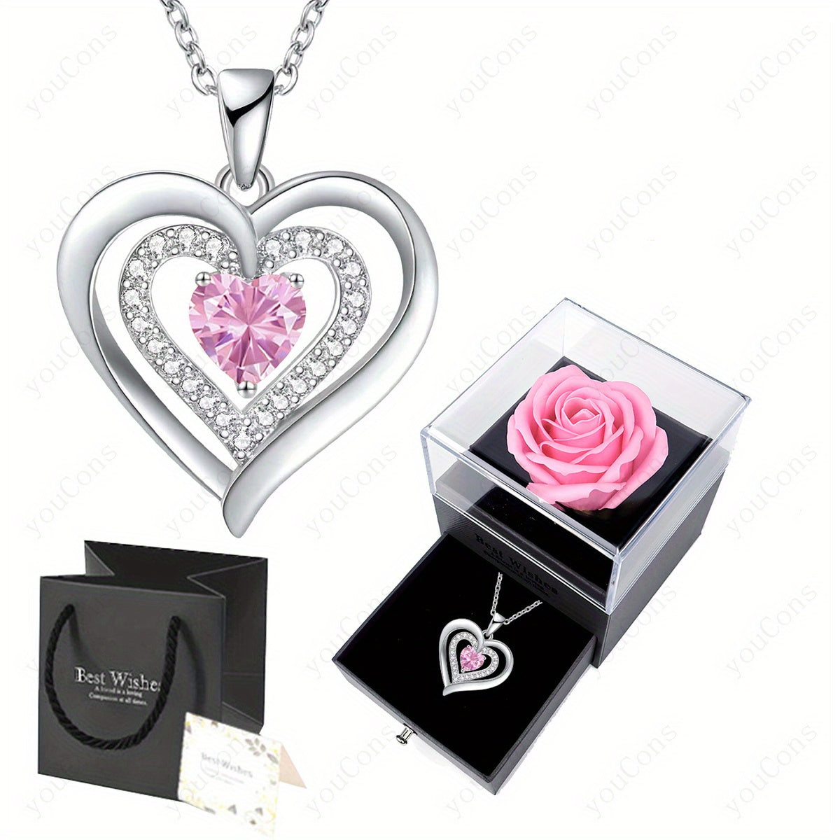 Trendbay October Birthstone Heart Pendant Necklace Gift Set