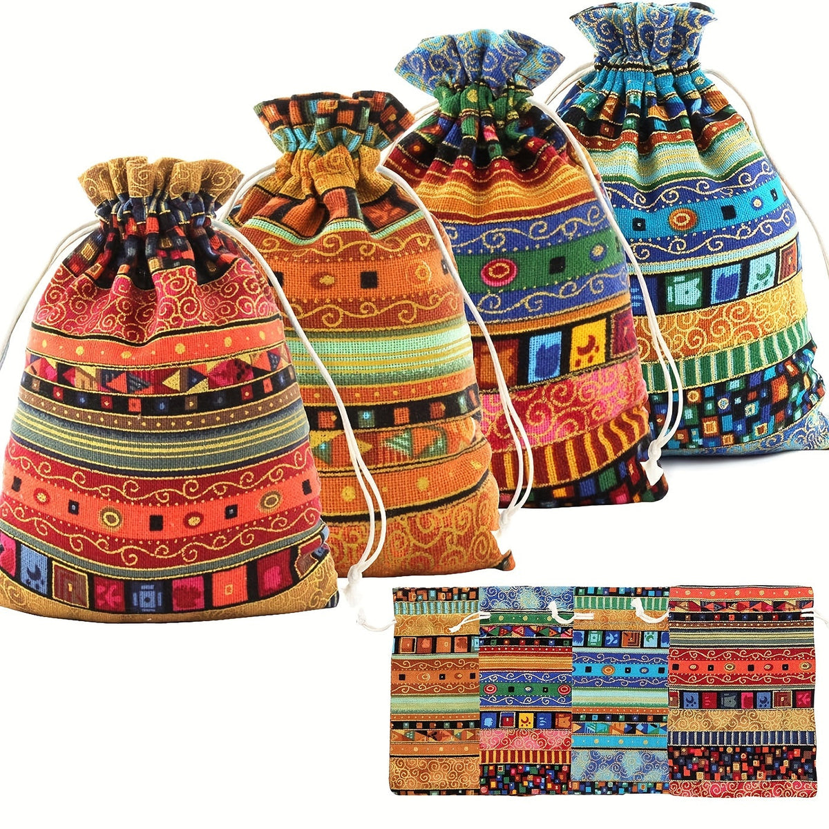Trendbay 24Pcs Egyptian Ethnic Style Jewelry Pouches – Striped Fabric