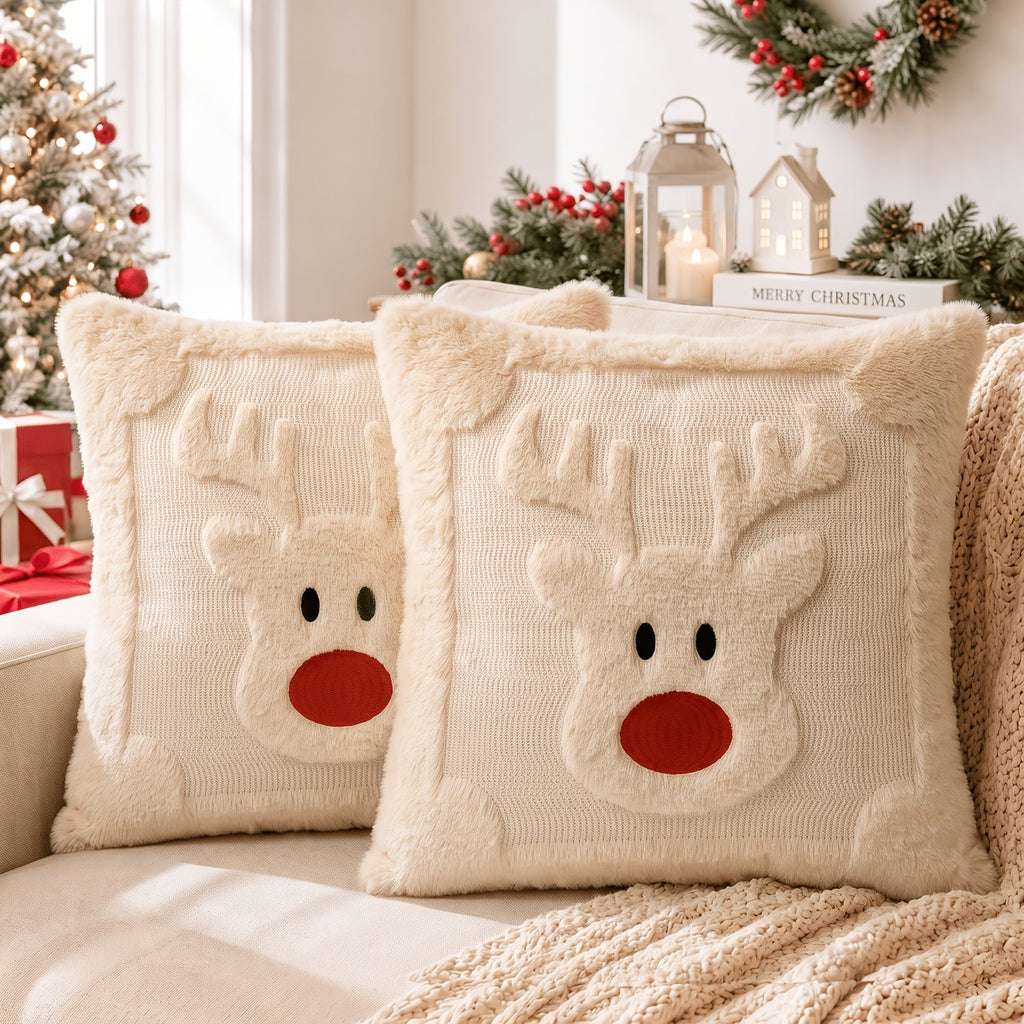 Trendbay 2-Pack 3D Jacquard Christmas Reindeer & Snowman Pillow Covers