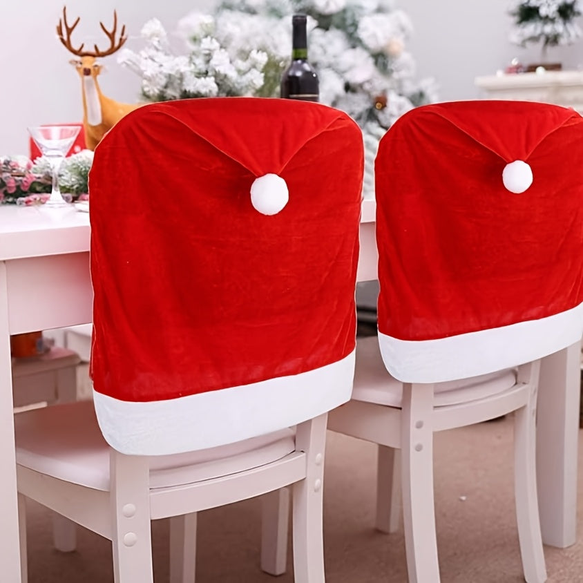 Trendbay 4pcs Red Santa Hat Chair Covers Velvet-Style