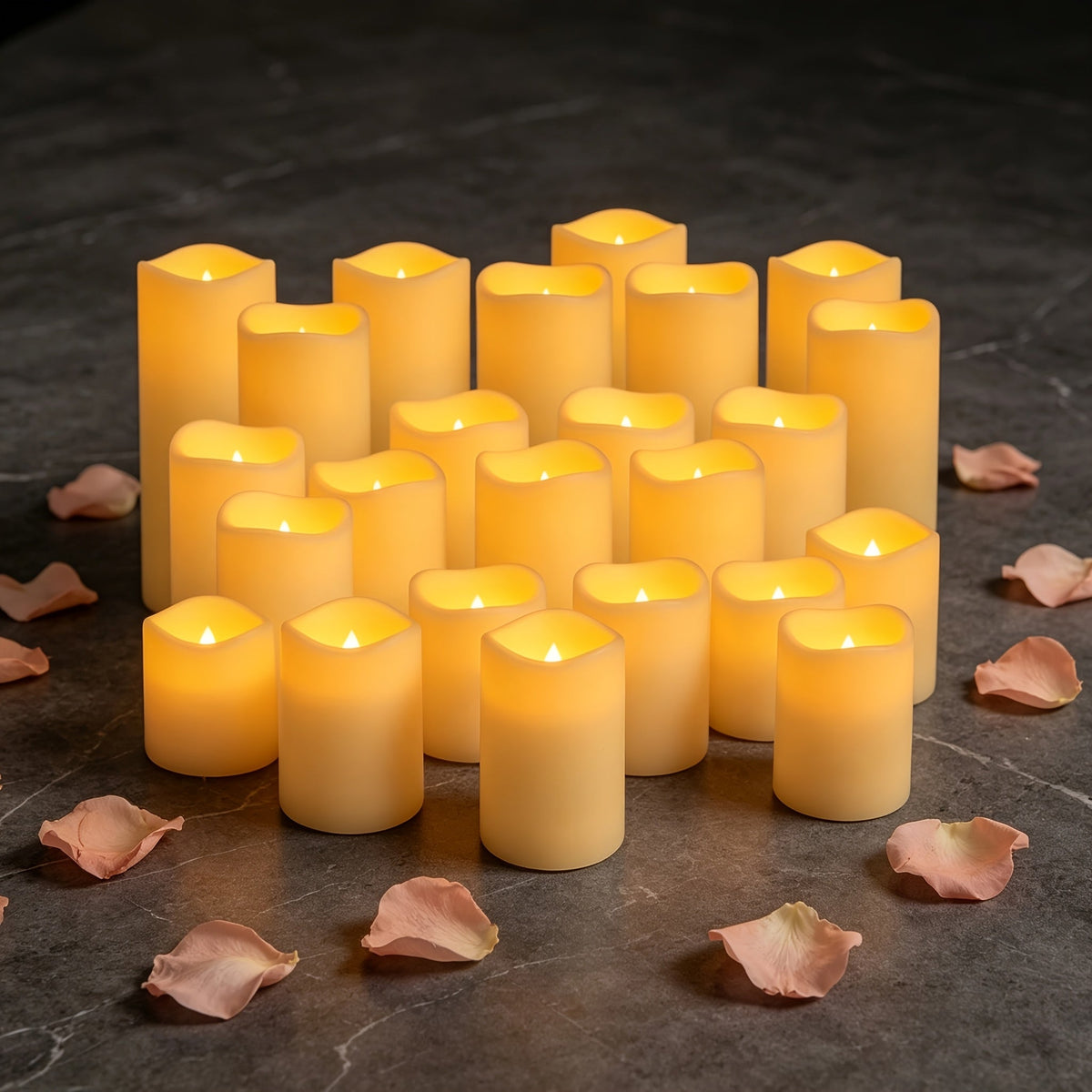 Trendbay 24Pack 3sizes Flameless LED Pillar Candles Battery-Powered