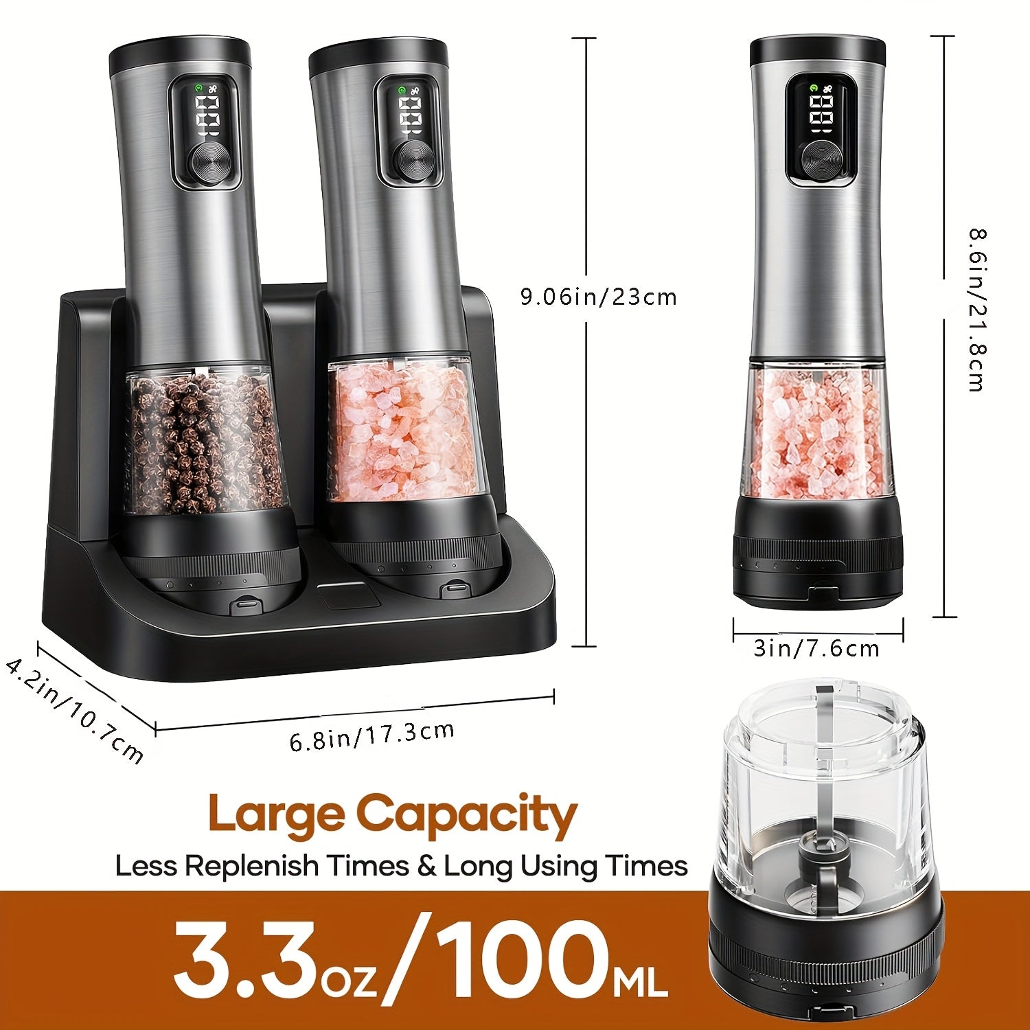 Trendbay Rechargeable Electric Salt & Pepper Grinder Set (2-Pack)
