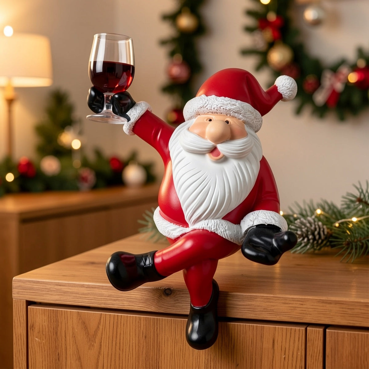 Trendbay Red and White Resin Elderly Figure Ornament Seated Character Raising a Glass