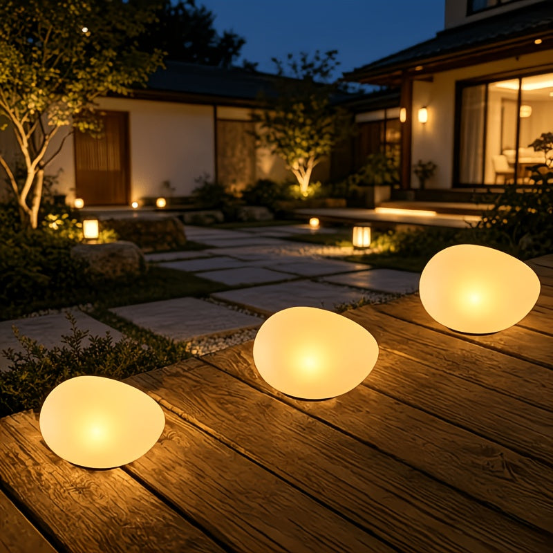 Trendbay 4-LED Solar Pebble Garden Warm Light