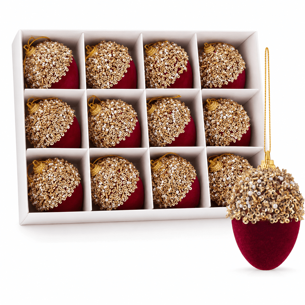 Trendbay 12pcs Burgundy Red Velvet Christmas Ball Ornaments