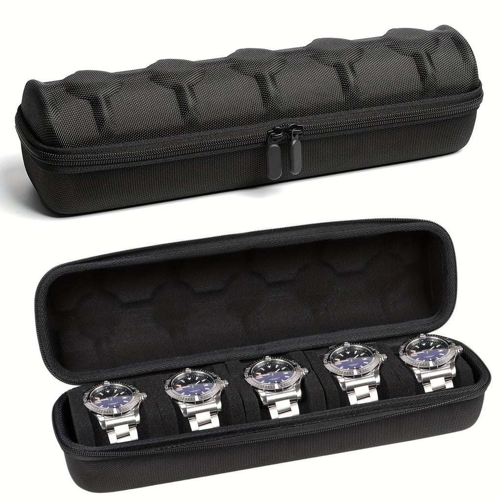 Trendbay 5-Slot Hard Shell Watch Travel Case – Portable Watch Organizer with Soft Cushions & Carry Handle