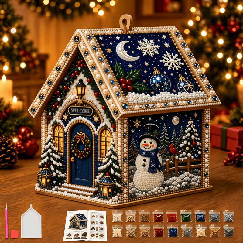 Trendbay Wooden Christmas Snowman Wreath Diamond Painting Craft Pearl Bead