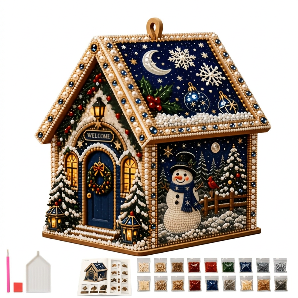 Trendbay Wooden Christmas Snowman Wreath Diamond Painting Craft Pearl Bead