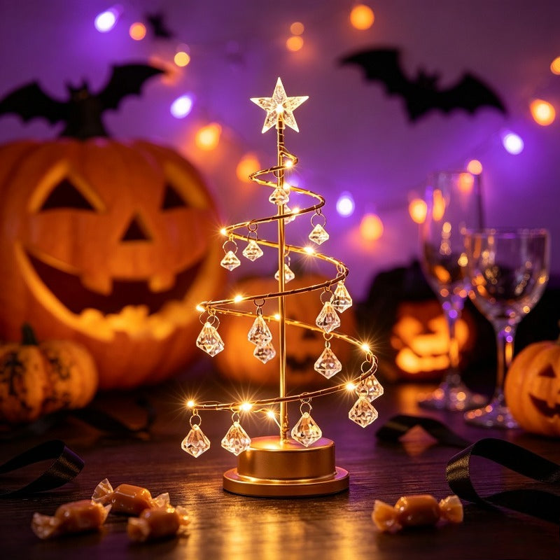 Trendbay LED Christmas Tree Lamp Warm Light Spiral Golden Metal