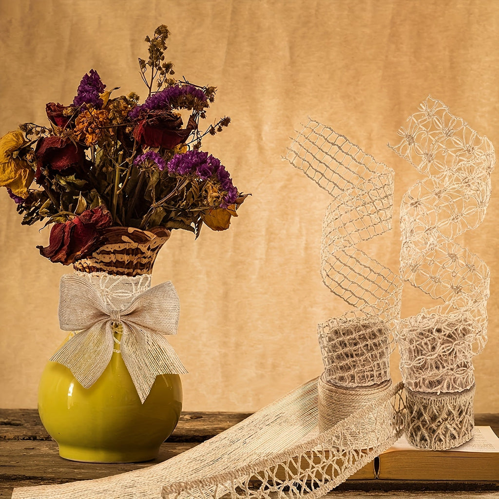 Trendbay 4-Roll Natural Hemp Rope Lace Net Ribbon 1.97-Inch
