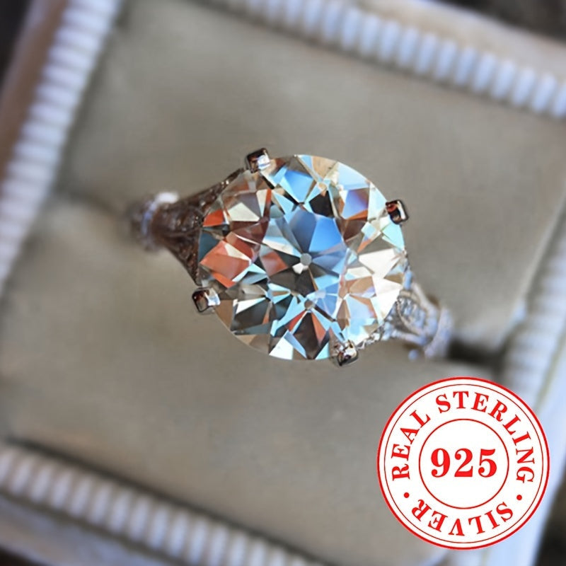 Trendbay 925 Sterling Silver Moissanite Engagement Ring – 4-Prong Vintage Style Wedding Ring