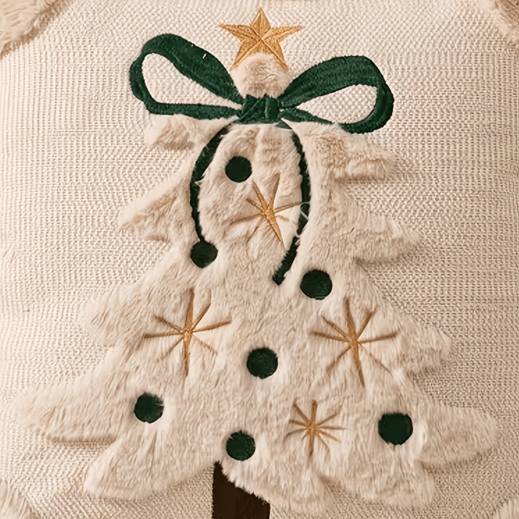 Trendbay Christmas Tree Cushion Cover Set of 2 Plush Bow & Star Design