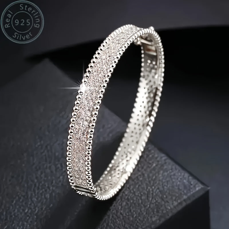 Trendbay Sterling Silver Open Tennis Bracelet – Elegant Retro Adjustable Bracelet with Gift Box
