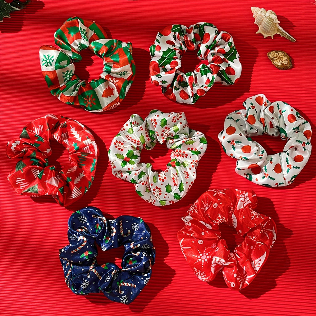 Trendbay 14pcs Christmas Print Satin Scrunchie Set Multicolor