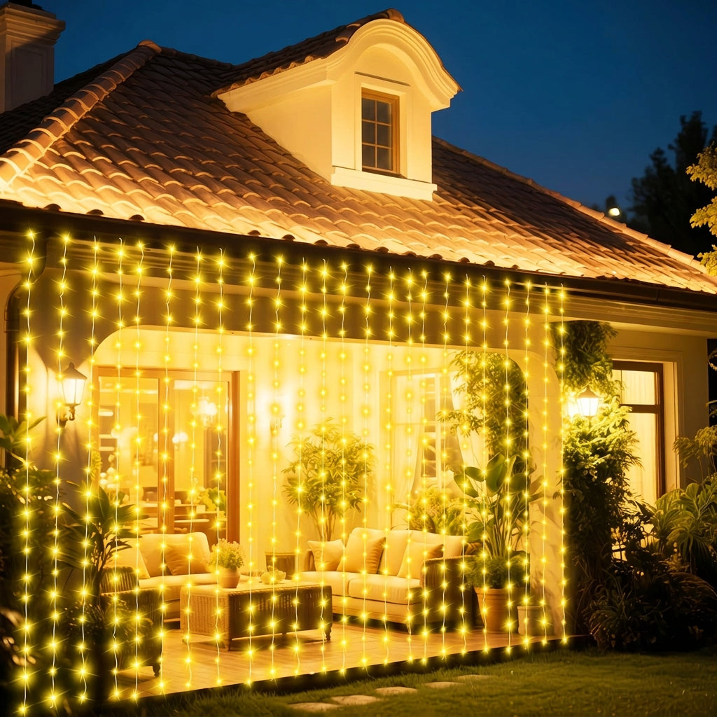 Trendbay 3×3M Blue Solar Curtain Fairy Lights 300 LEDs with 12 Lighting Modes