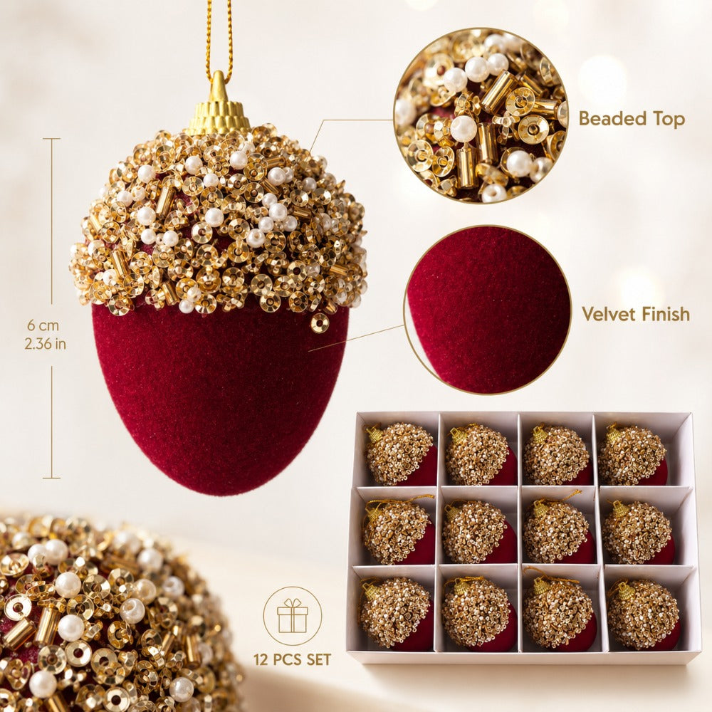 Trendbay 12pcs Burgundy Red Velvet Christmas Ball Ornaments