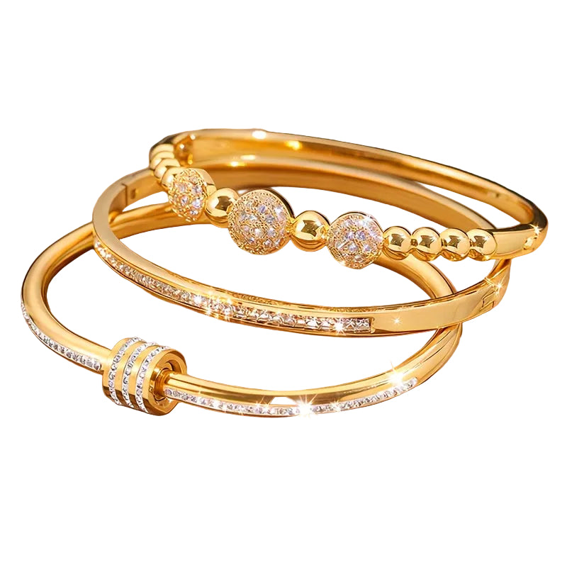 Trendbay 3-Piece Stainless Steel Beaded Bracelet Set – Copper-Plated Fashion Jewelry for Women