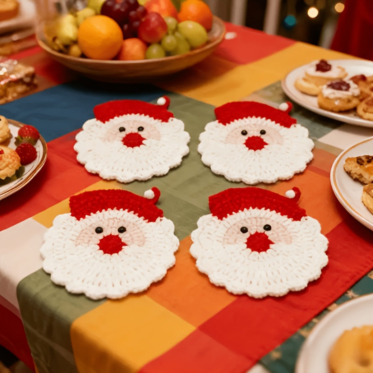 Trendbay 6-Piece Handmade Crochet Santa Claus Coaster Set