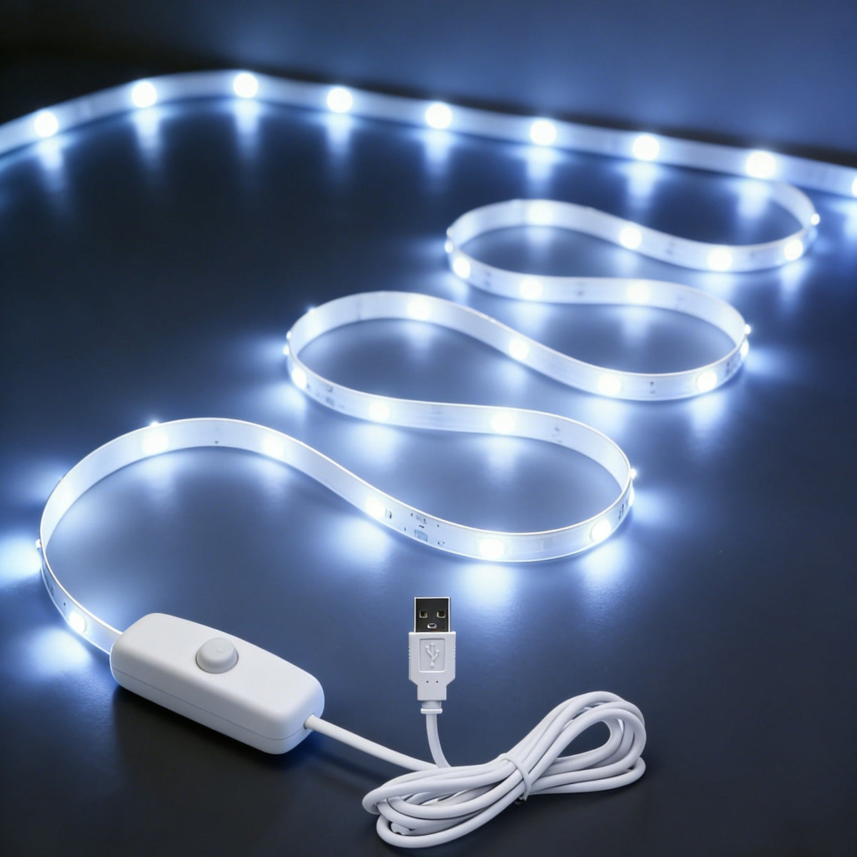 Trendbay 1M White LED Light Strip with Push-Button Switch