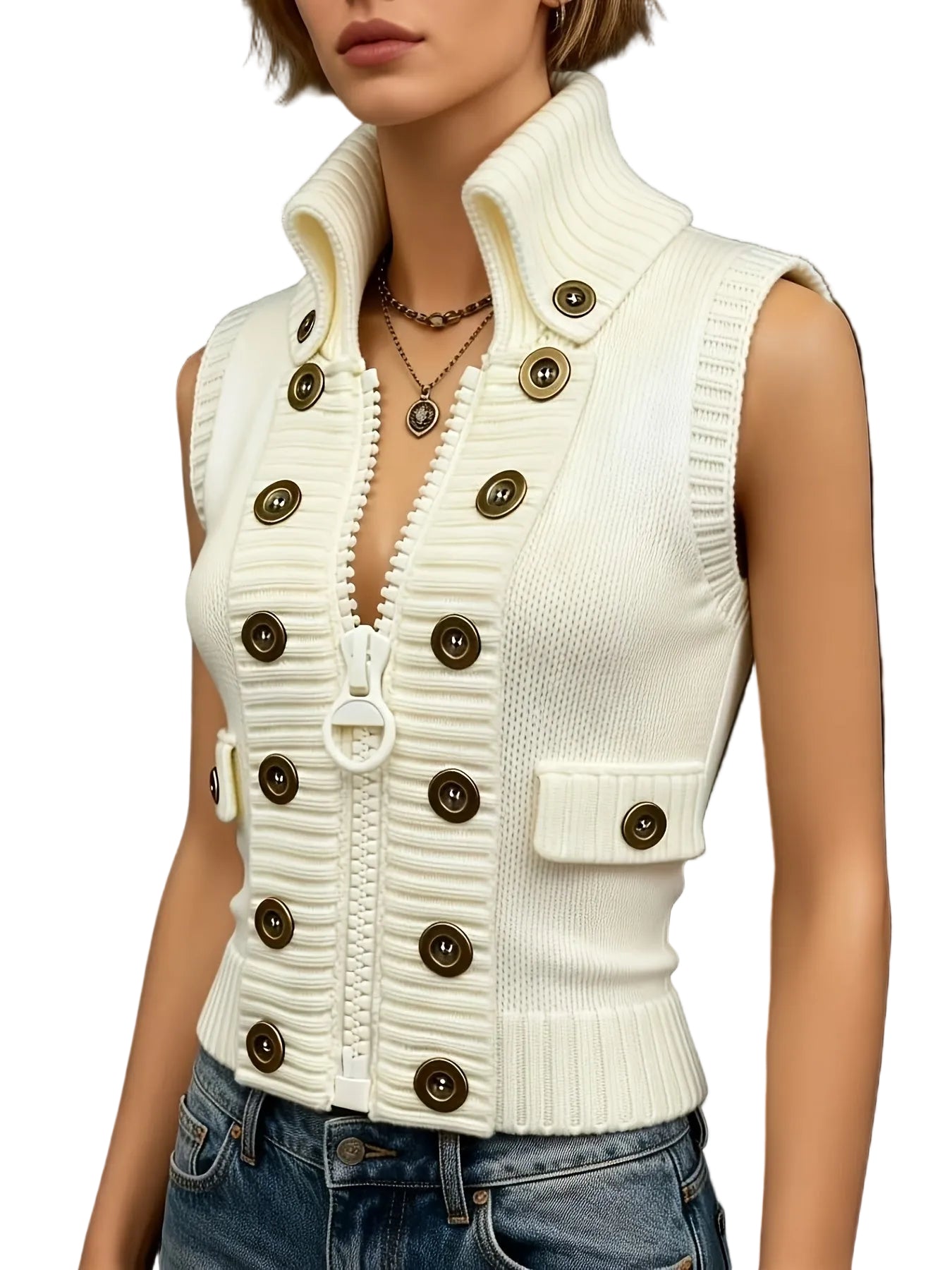 Trendbay Women's High Collar Zip Vest