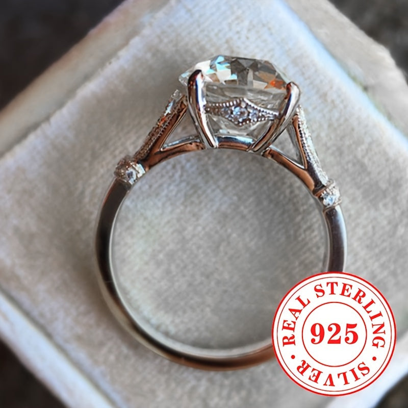 Trendbay 925 Sterling Silver Moissanite Engagement Ring – 4-Prong Vintage Style Wedding Ring