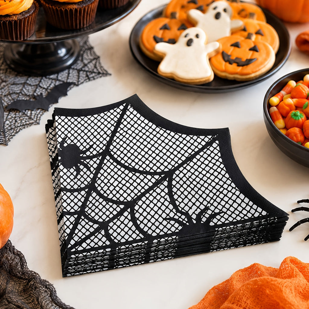 Trendbay 20-Piece Spider Web Halloween Paper Napkins