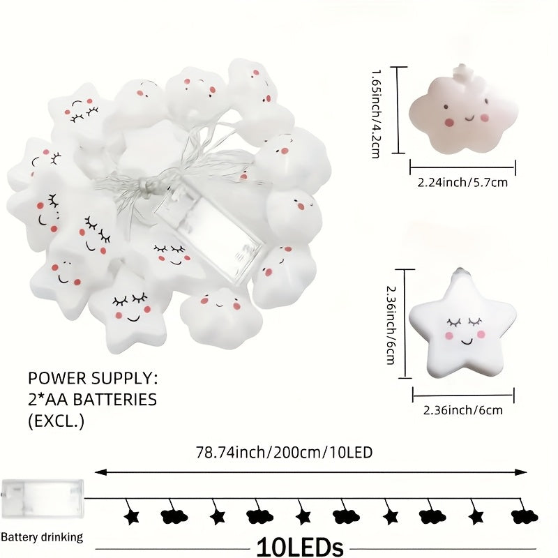 Trendbay Cloud & Star String Lights Battery-Powered 200CM