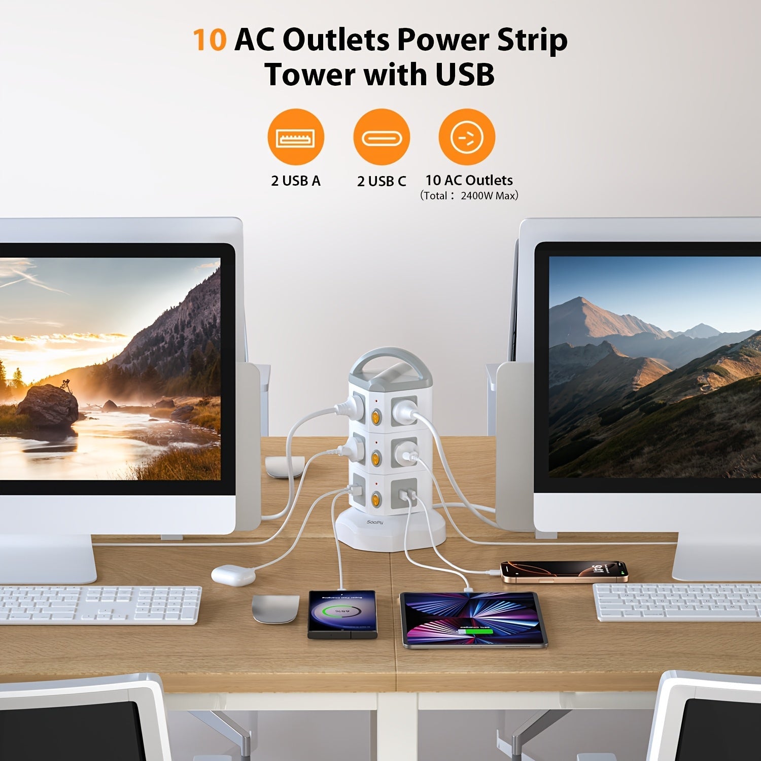 Trendbay 14-in-1 Power Tower Surge Protector USB-C