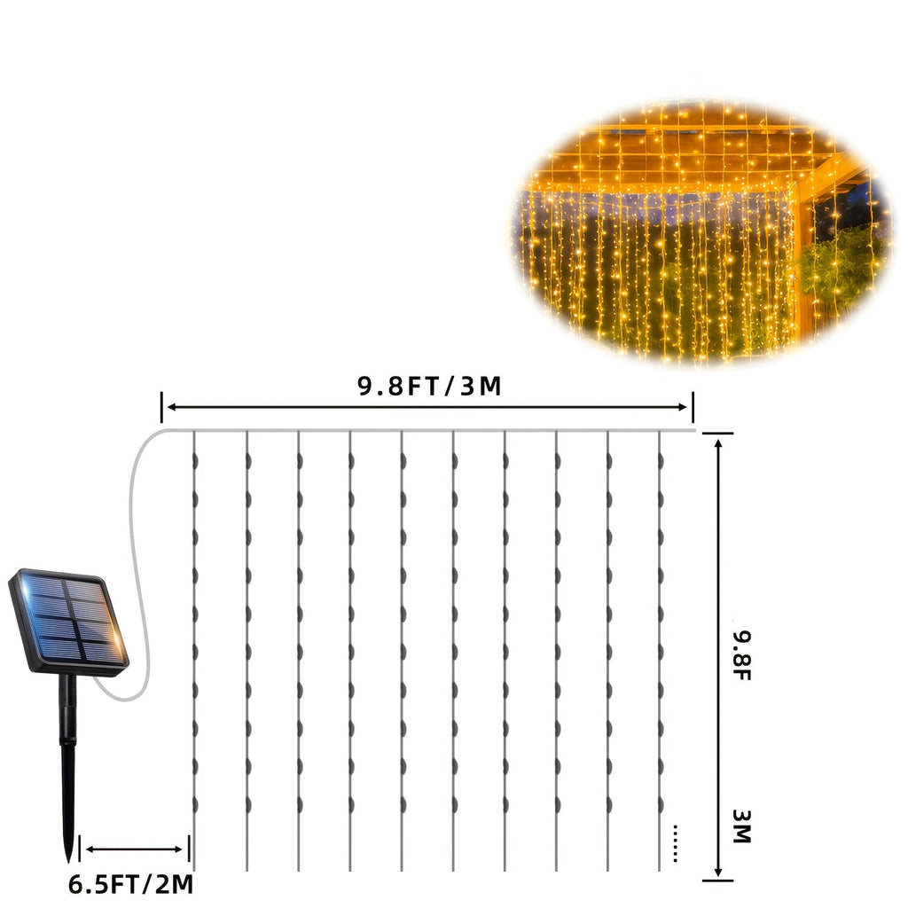 Trendbay 3×3M Blue Solar Curtain Fairy Lights 300 LEDs with 12 Lighting Modes