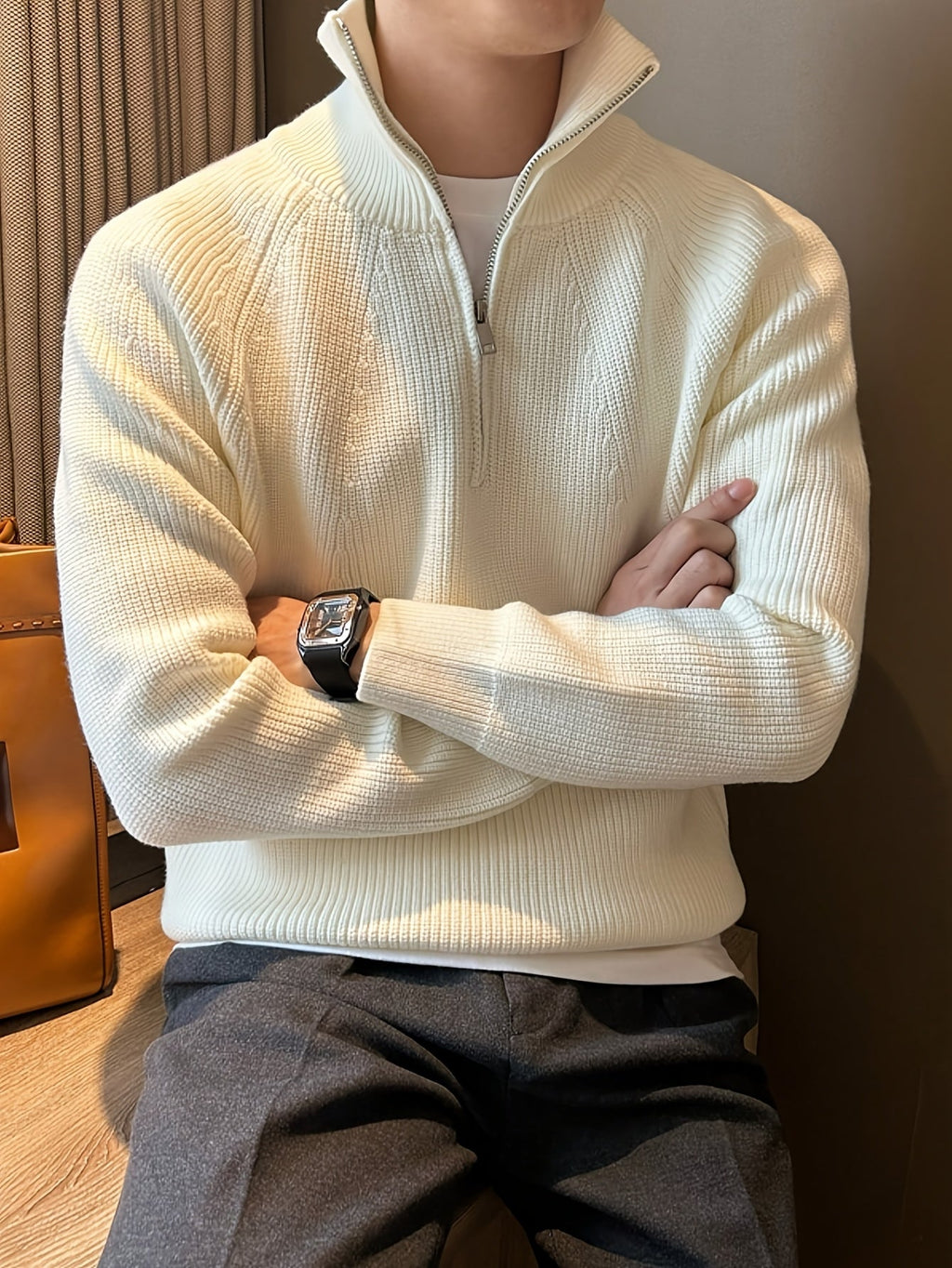 Trendbay Men's Zip-Front Knit Sweater