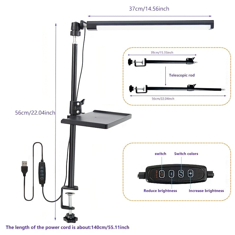 Trendbay LED Clip Desk Lamp with Storage Tray & Adjustable Brightness