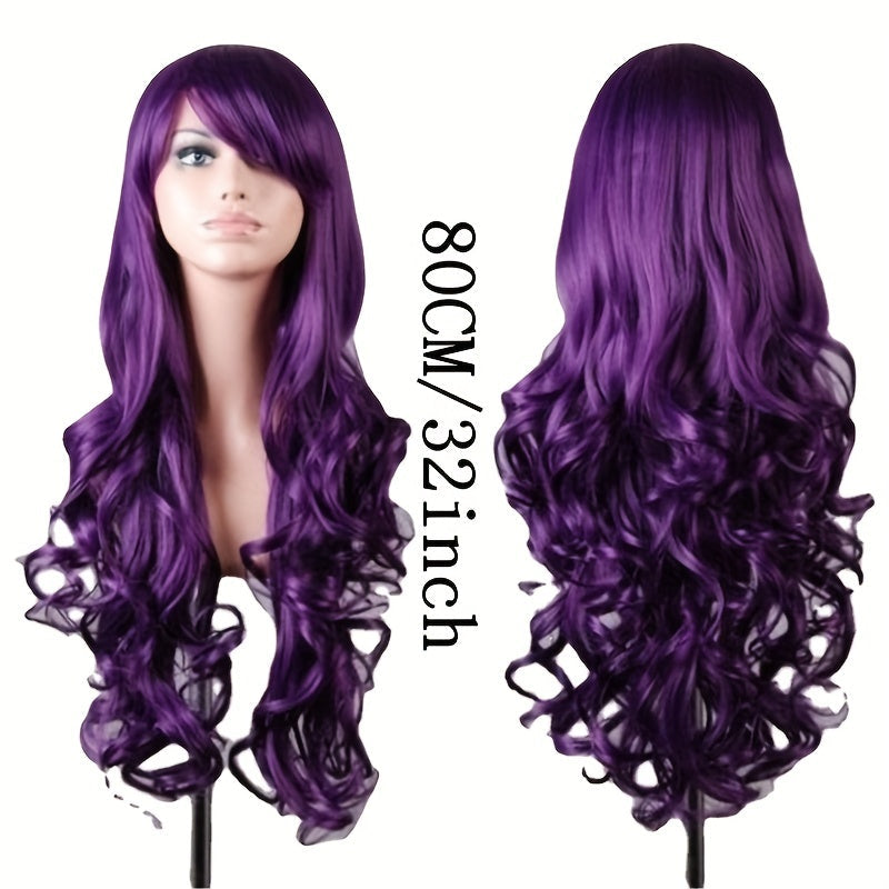 Trendbay 80CM Purple Long Curly Cosplay Wig Adjustable Net Cap