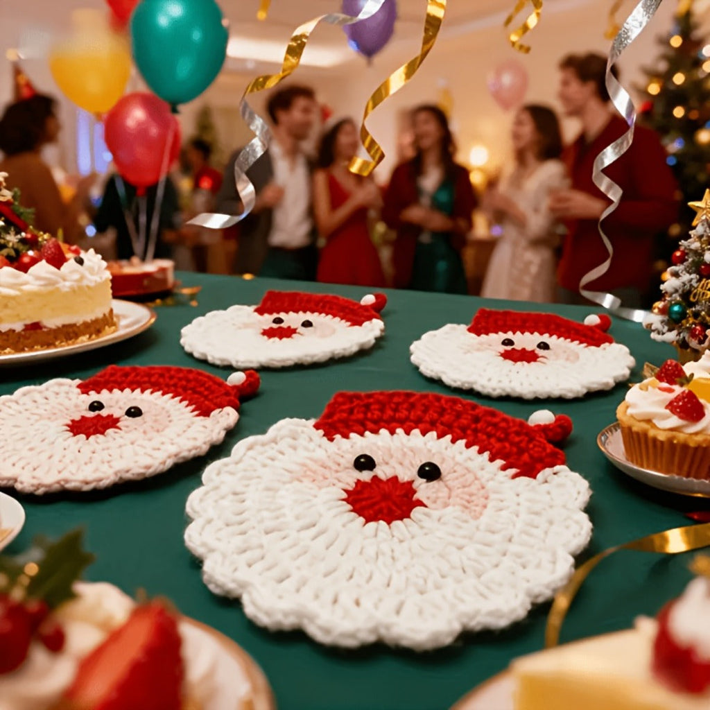 Trendbay 6-Piece Handmade Crochet Santa Claus Coaster Set