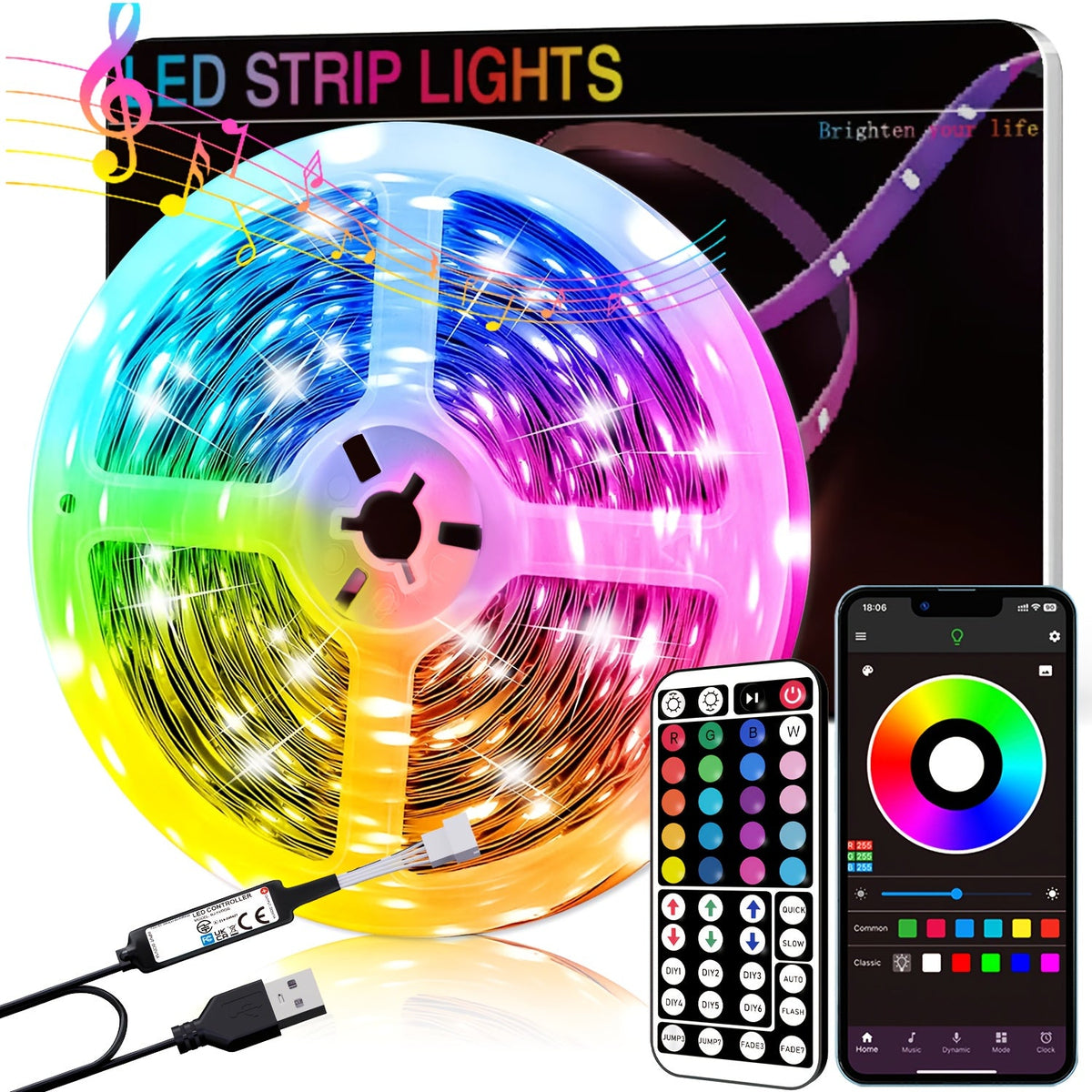 Trendbay 10M RGB Smart LED Strip Lights Music Sync with 44-Key Remote