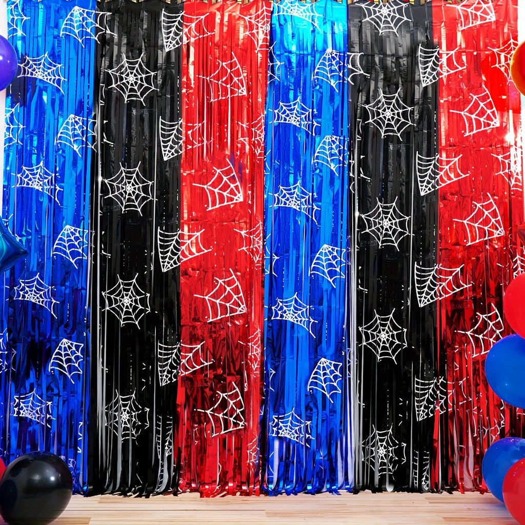 Trendbay Spider Web Foil Fringe Backdrop – Red, Black & Blue