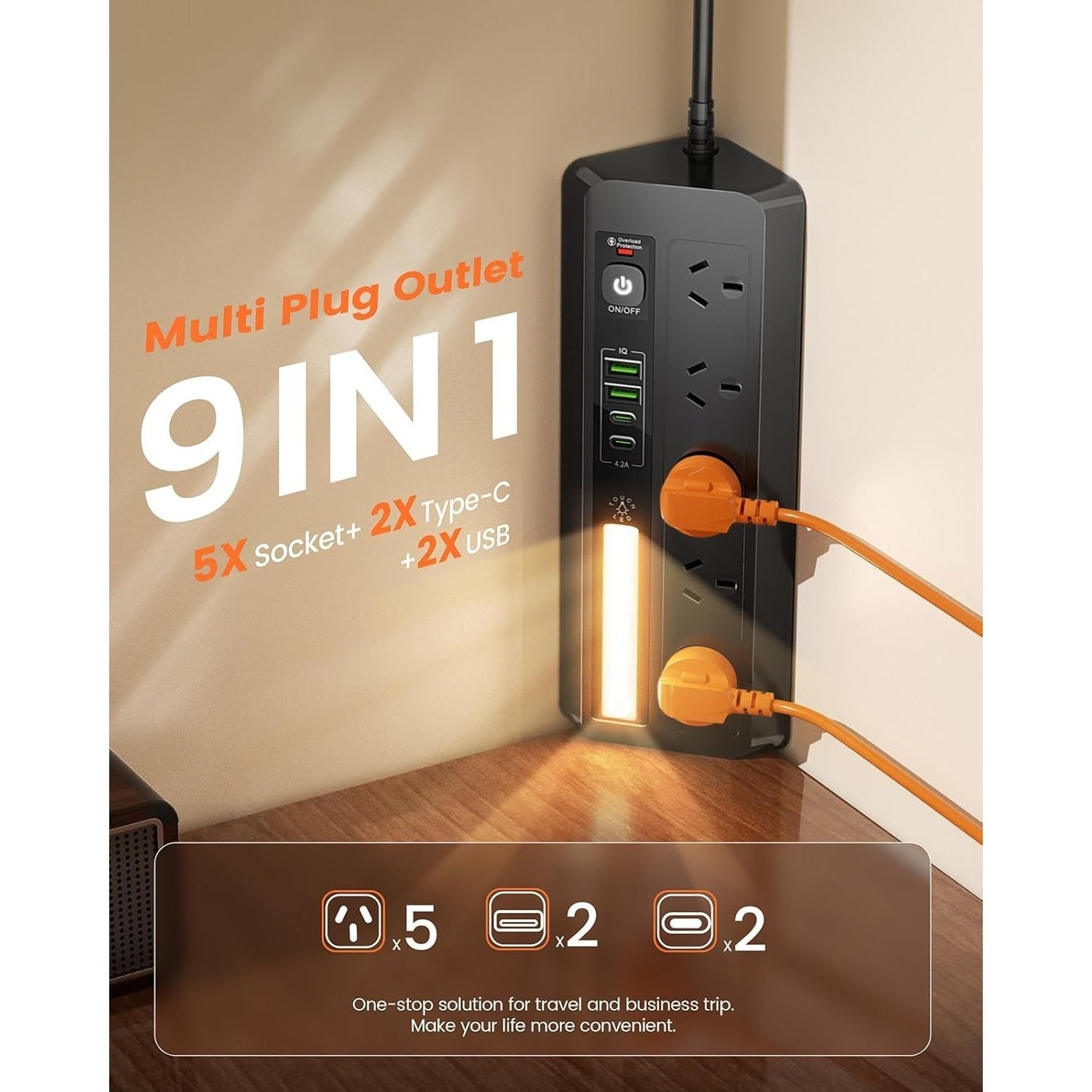 Trendbay 9-in-1 Power Strip USB-C Surge Protector