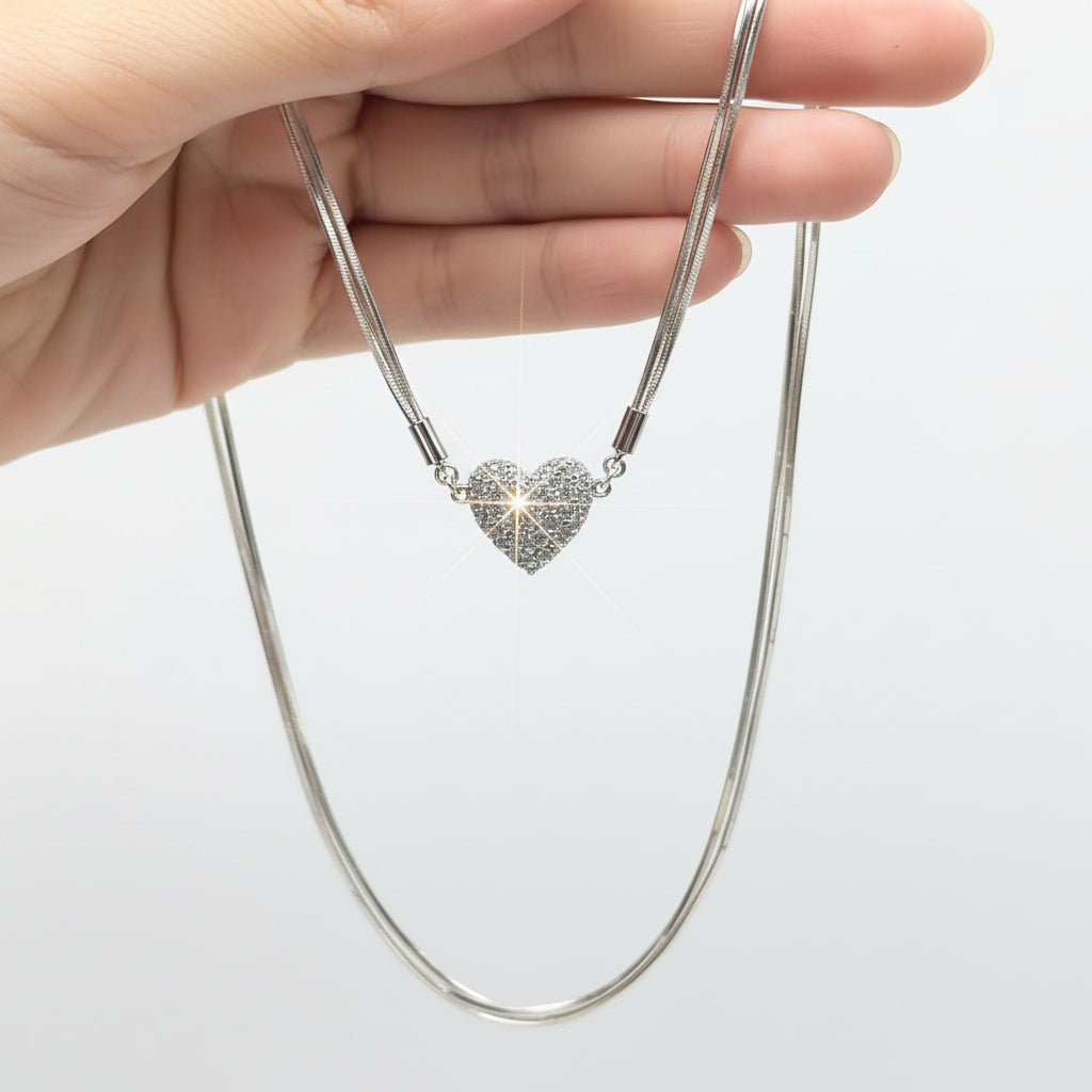 Trendbay Sterling Silver Triple Heart Pendant Necklace – Elegant Women's Love Necklace