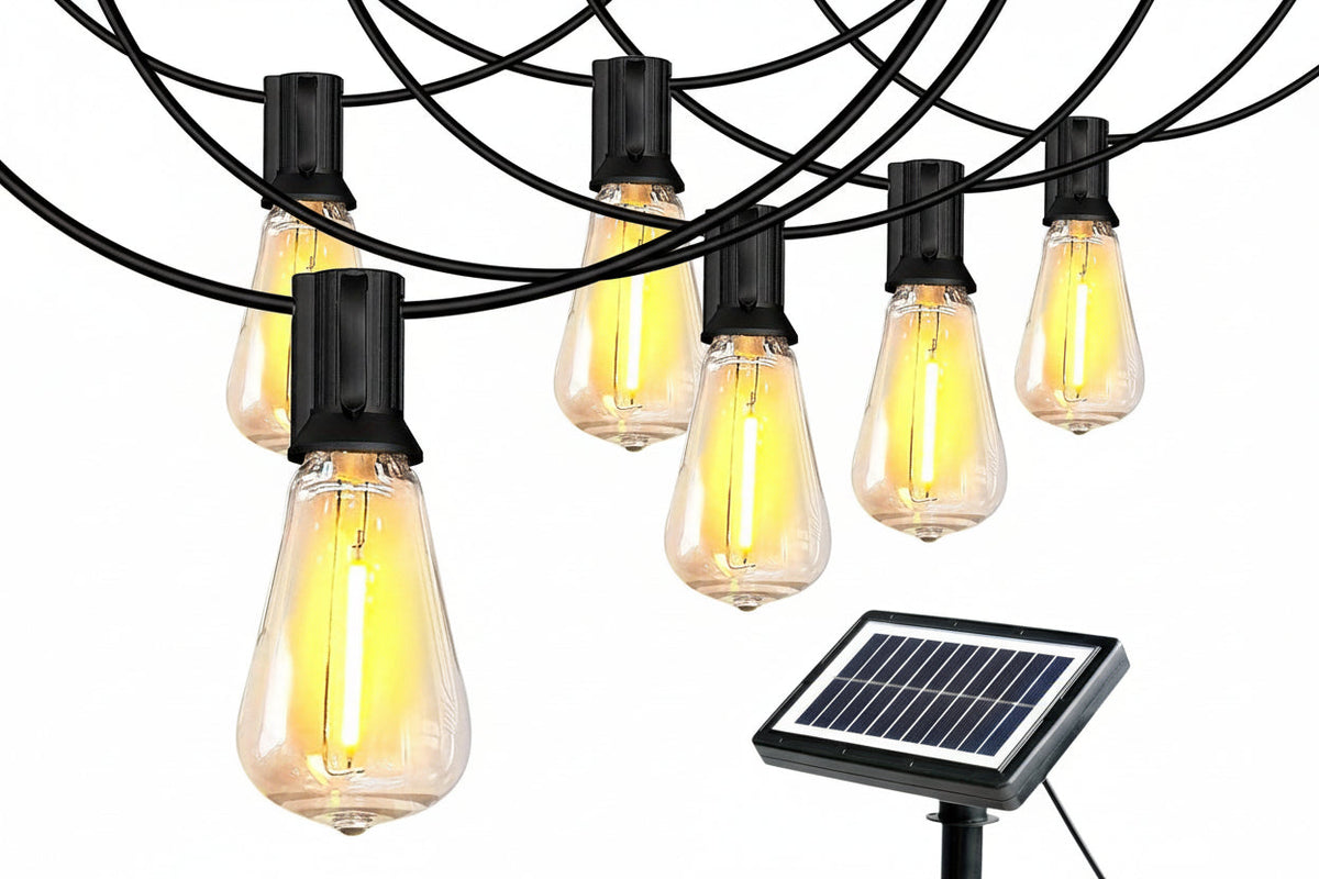 Trendbay 100FT Solar LED String Lights with 24 Shatterproof ST38 Bulbs  Waterproof